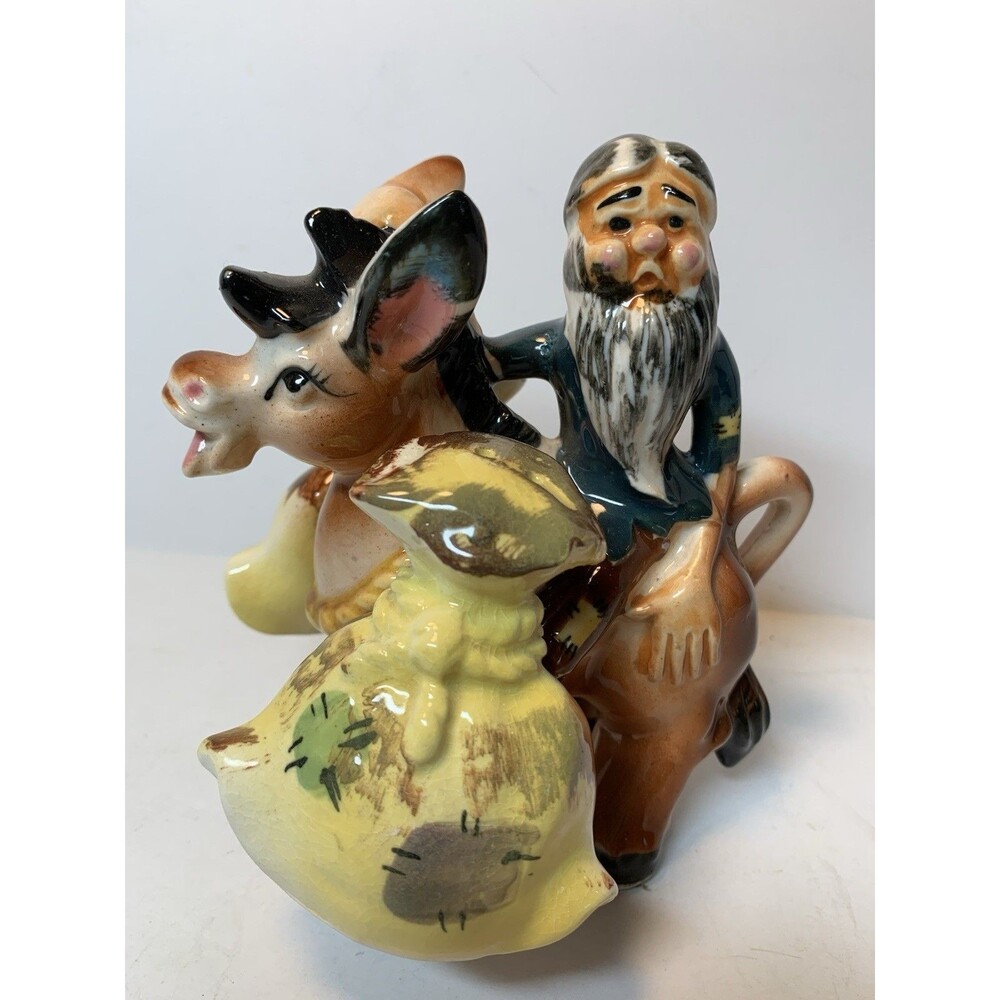 Vintage Donkey And Man Salt And Pepper Shaker Shakers Hanging Bags Burro Japan